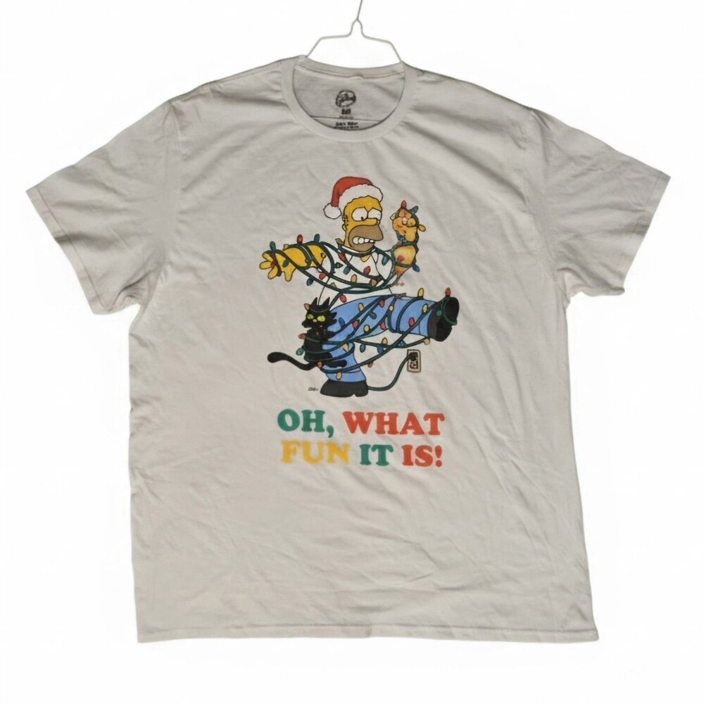 The Simpsons Homer Christmas Lights T-Shirt XXL Oh What Fun It Is White Tee